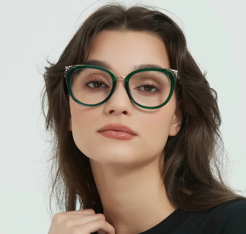 Green Cat eye Unique Eyeglasses WhereLight