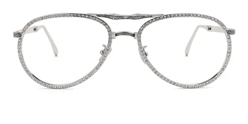 Silver Aviator Classic Retro Unique Gorgeous Rhinestone  Eyeglasses | WhereLight