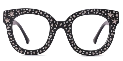 Black Oval Unique Gorgeous Rhinestone Custom Engraving Eyeglasses | WhereLight