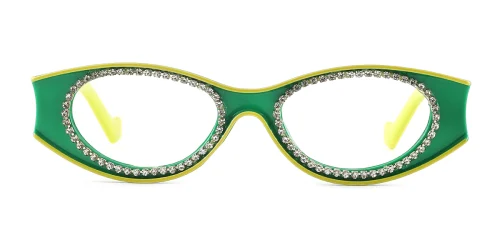 Green Oval Rhinestone Custom Engraving Eyeglasses | WhereLight