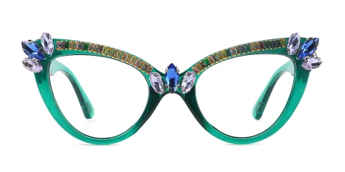 Green Cateye Gorgeous Rhinestone Custom Engraving Eyeglasses | WhereLight