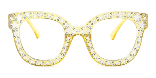 Yellow Cateye Gorgeous Rhinestone Custom Engraving Eyeglasses | WhereLight