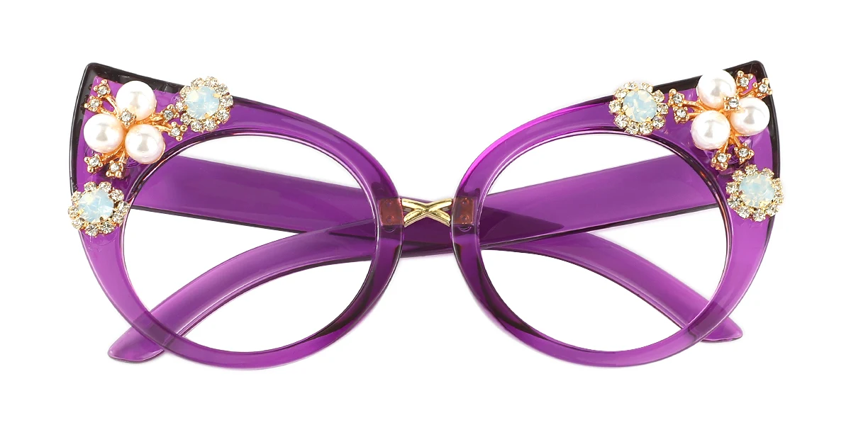 Purple Cateye Unique Gorgeous Rhinestone Custom Engraving Eyeglasses | WhereLight