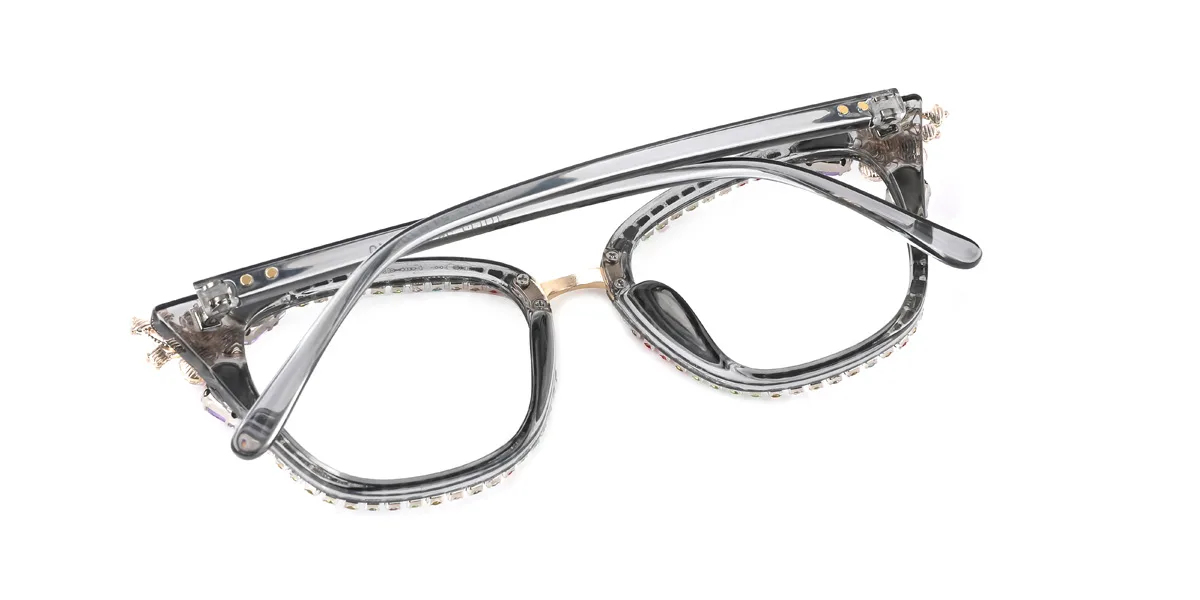 Grey Cateye Unique Gorgeous Rhinestone Custom Engraving Eyeglasses | WhereLight
