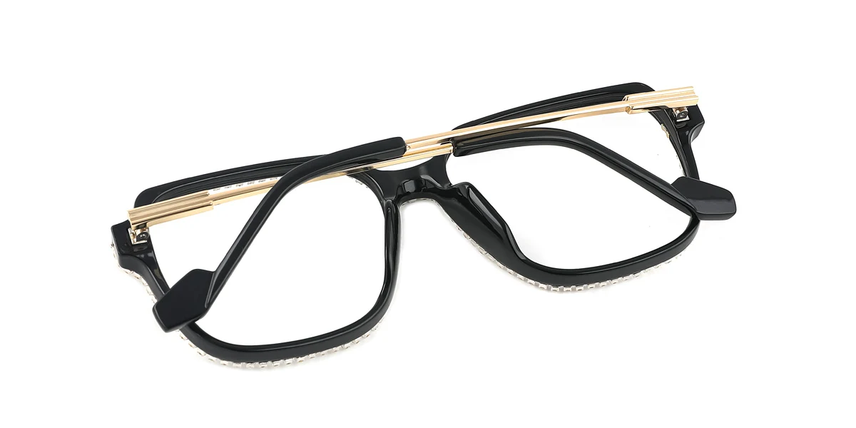 Black Rectangle Unique Gorgeous Rhinestone  Eyeglasses | WhereLight