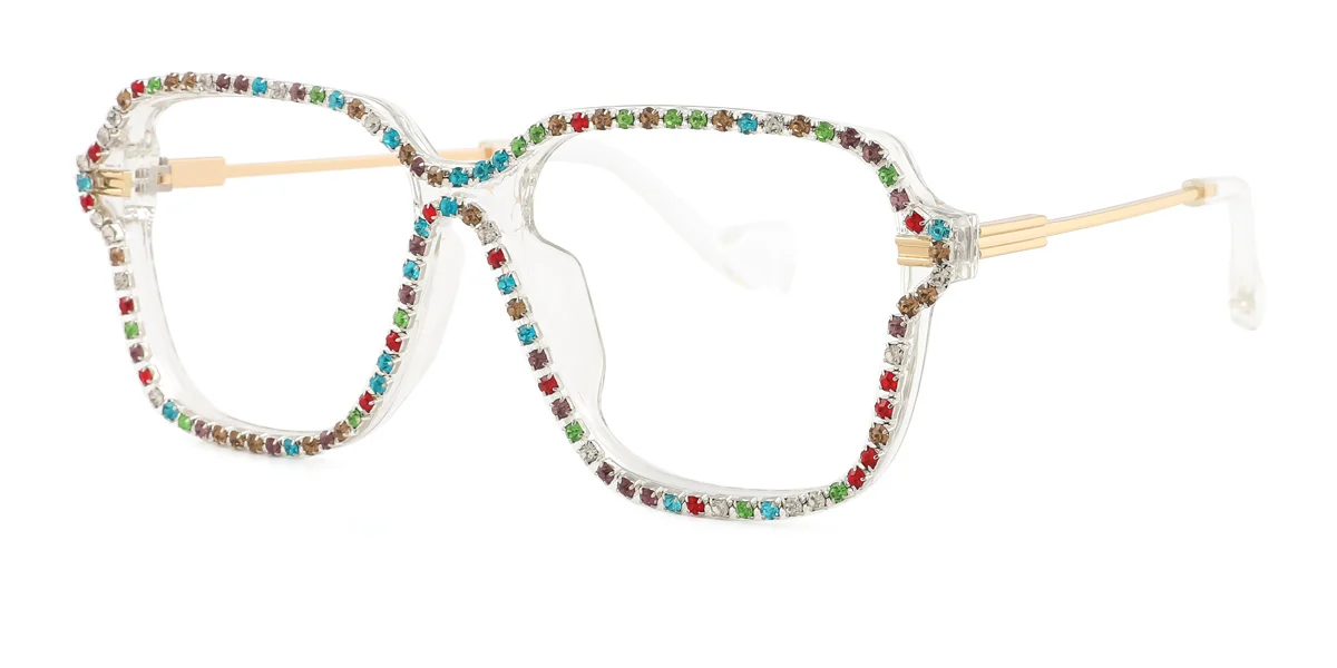 Clear Rectangle Unique Gorgeous Rhinestone  Eyeglasses | WhereLight
