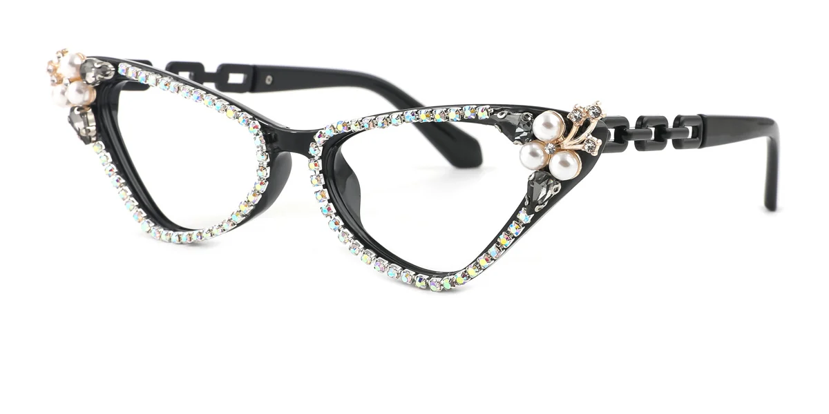 Black Cateye Unique Gorgeous Rhinestone  Eyeglasses | WhereLight