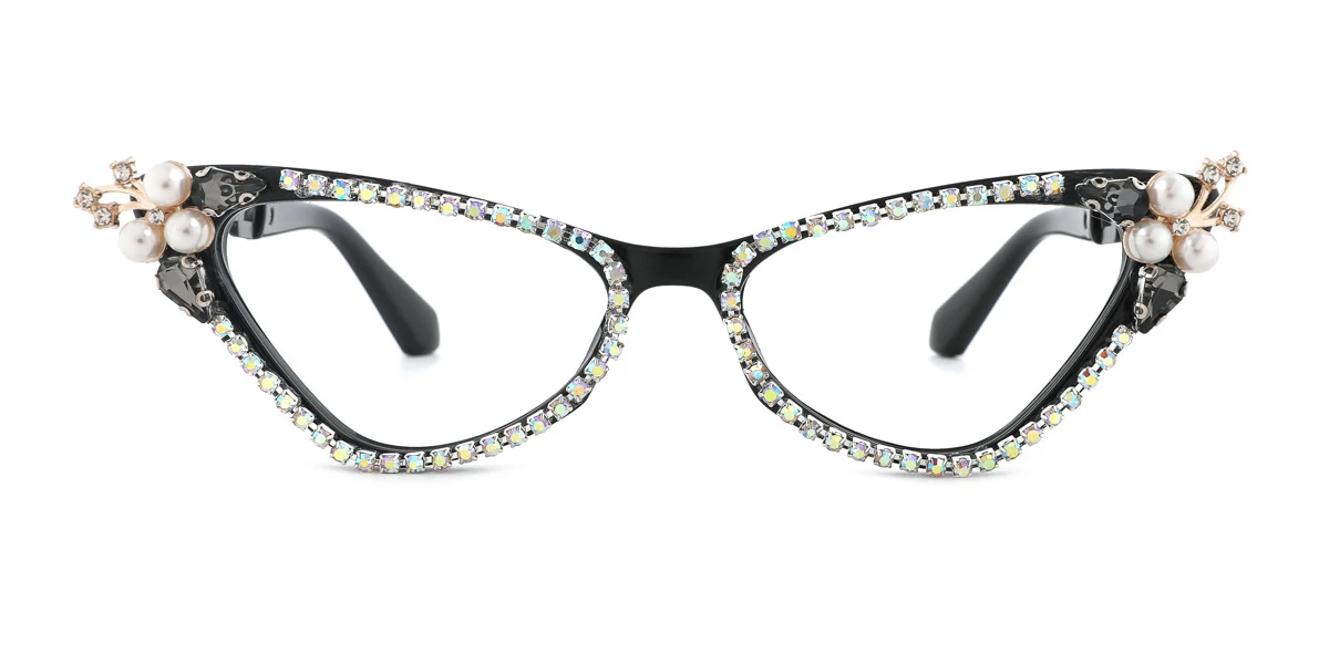 Black Cateye Unique Gorgeous Rhinestone  Eyeglasses | WhereLight