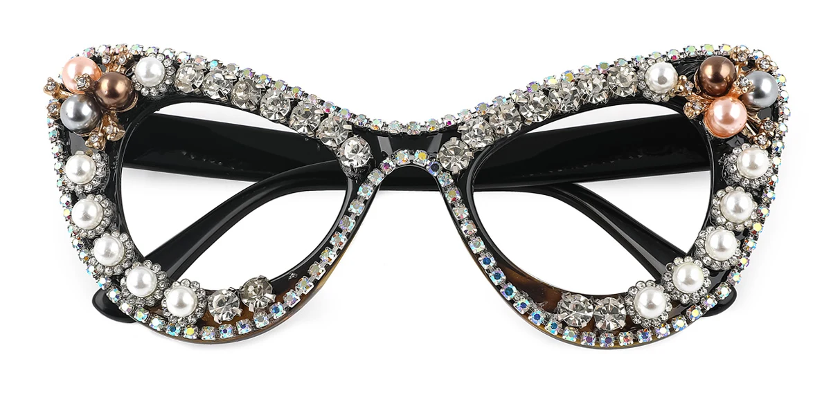 Black Cateye Unique Gorgeous Rhinestone Custom Engraving Eyeglasses | WhereLight