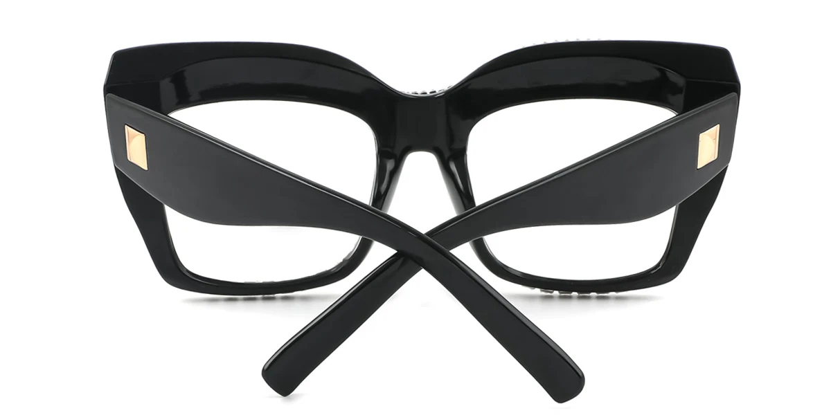 Black Cateye Unique Gorgeous Rhinestone Spring Hinges Custom Engraving Eyeglasses | WhereLight