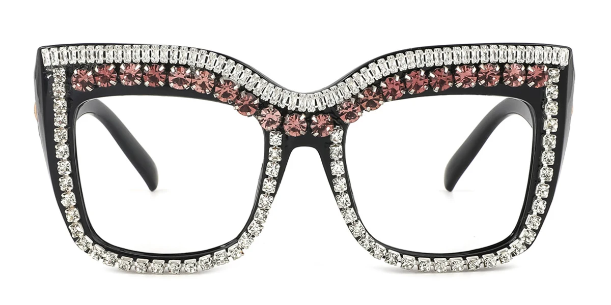 Black Cateye Unique Gorgeous Rhinestone Spring Hinges Custom Engraving Eyeglasses | WhereLight