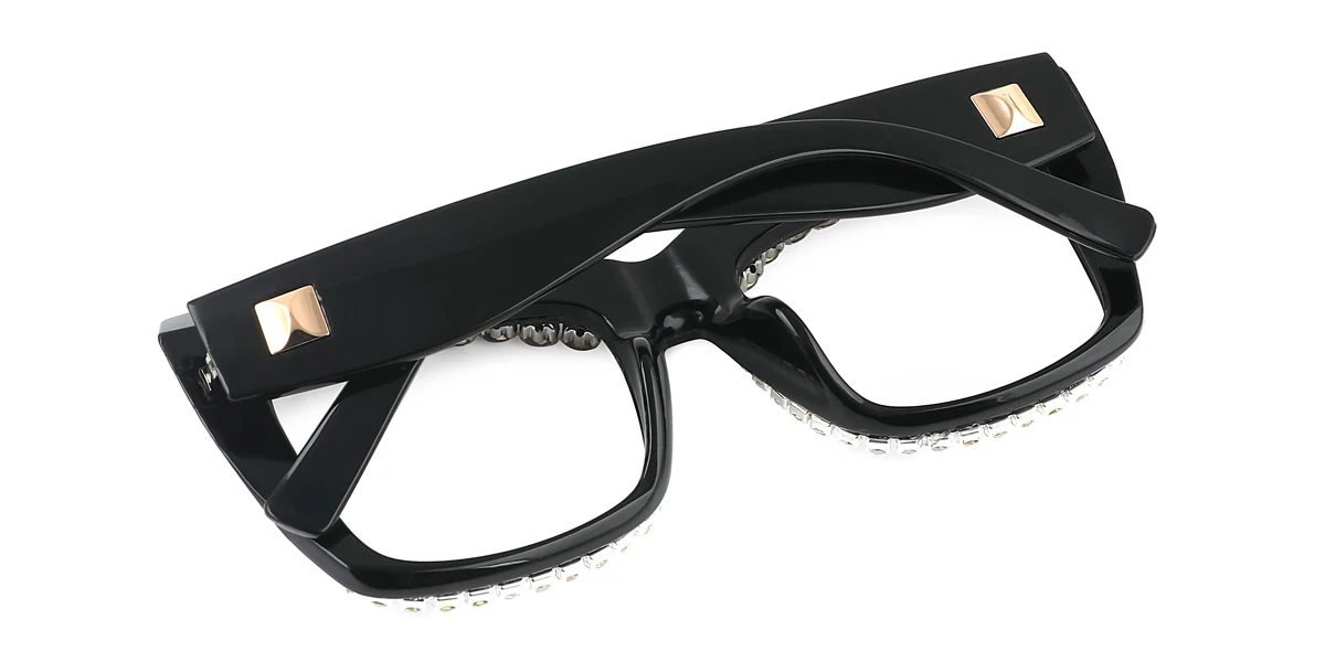 Black Cateye Unique Gorgeous Rhinestone Spring Hinges Custom Engraving Eyeglasses | WhereLight