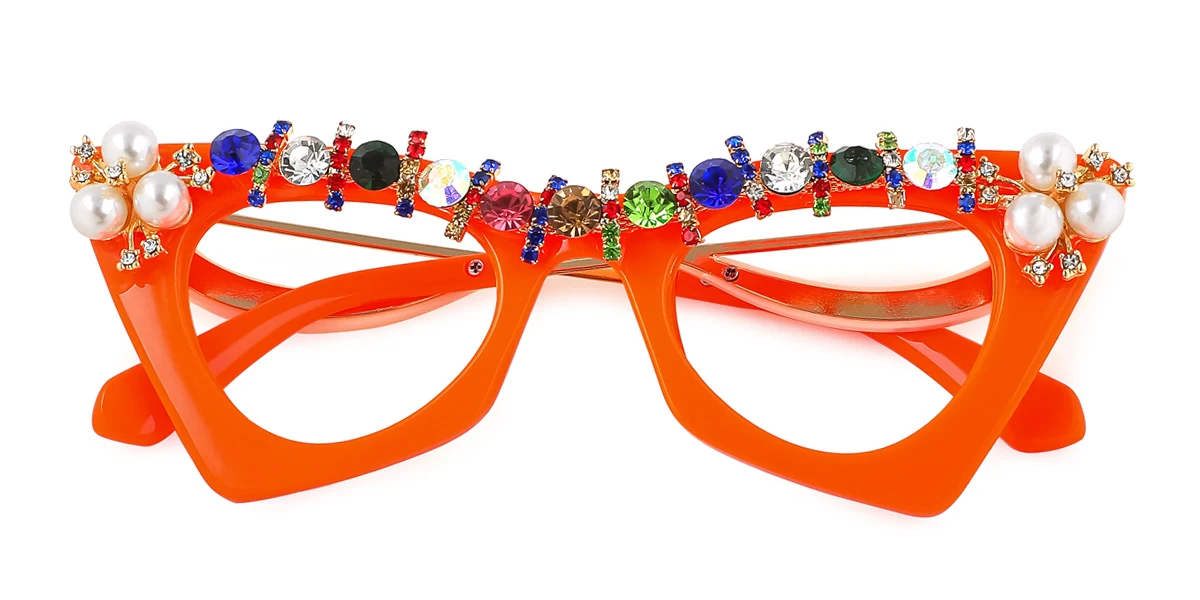 Orange Cateye Unique Gorgeous Rhinestone Eyeglasses Wherelight