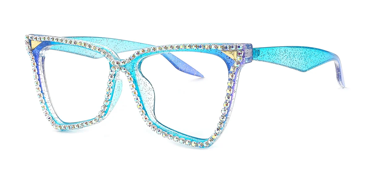 Blue Cateye Unique Gorgeous Rhinestone Custom Engraving Eyeglasses Wherelight 6177