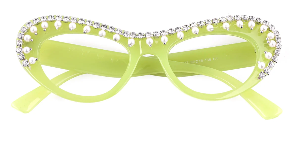 Green Cateye Unique Gorgeous Rhinestone Custom Engraving Eyeglasses | WhereLight