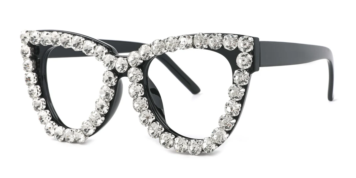 White Cateye Unique Gorgeous Rhinestone Custom Engraving Eyeglasses | WhereLight