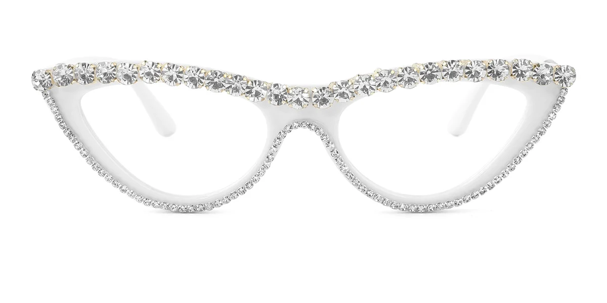 White Cateye Unique Gorgeous Rhinestone Custom Engraving Eyeglasses ...