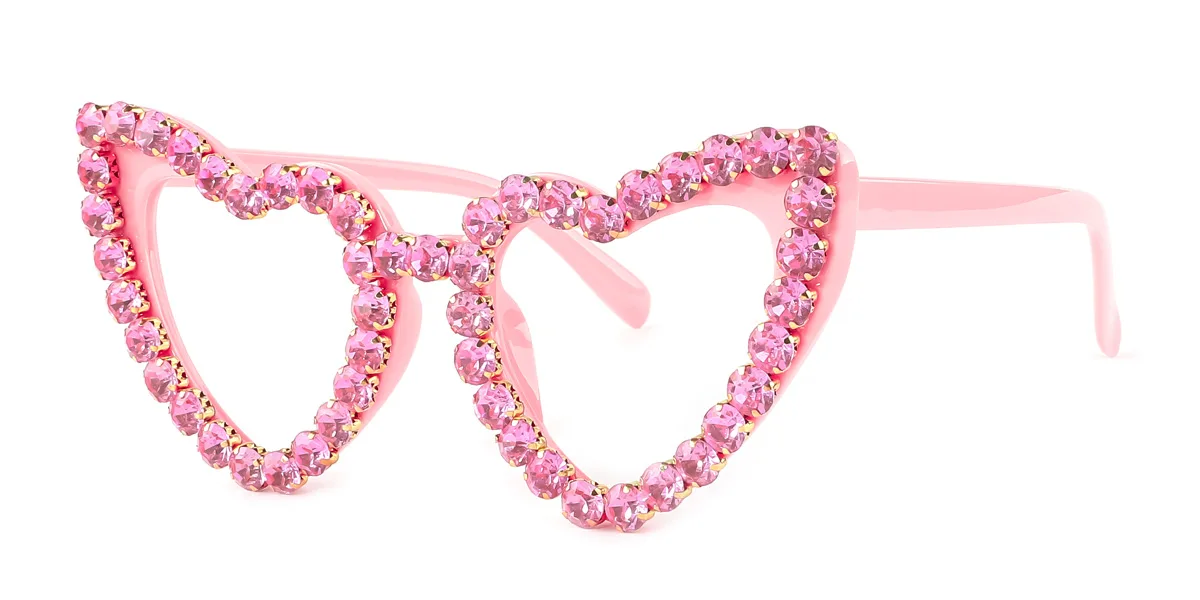 Pink Heart Gorgeous Rhinestone Custom Engraving Eyeglasses | WhereLight