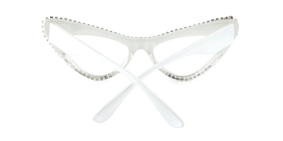 White Cateye Gorgeous Rhinestone Custom Engraving Eyeglasses | WhereLight