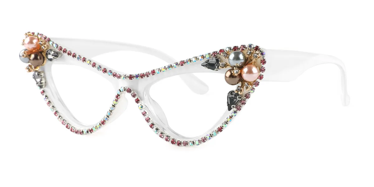 White Cateye Gorgeous Rhinestone Custom Engraving Eyeglasses | WhereLight