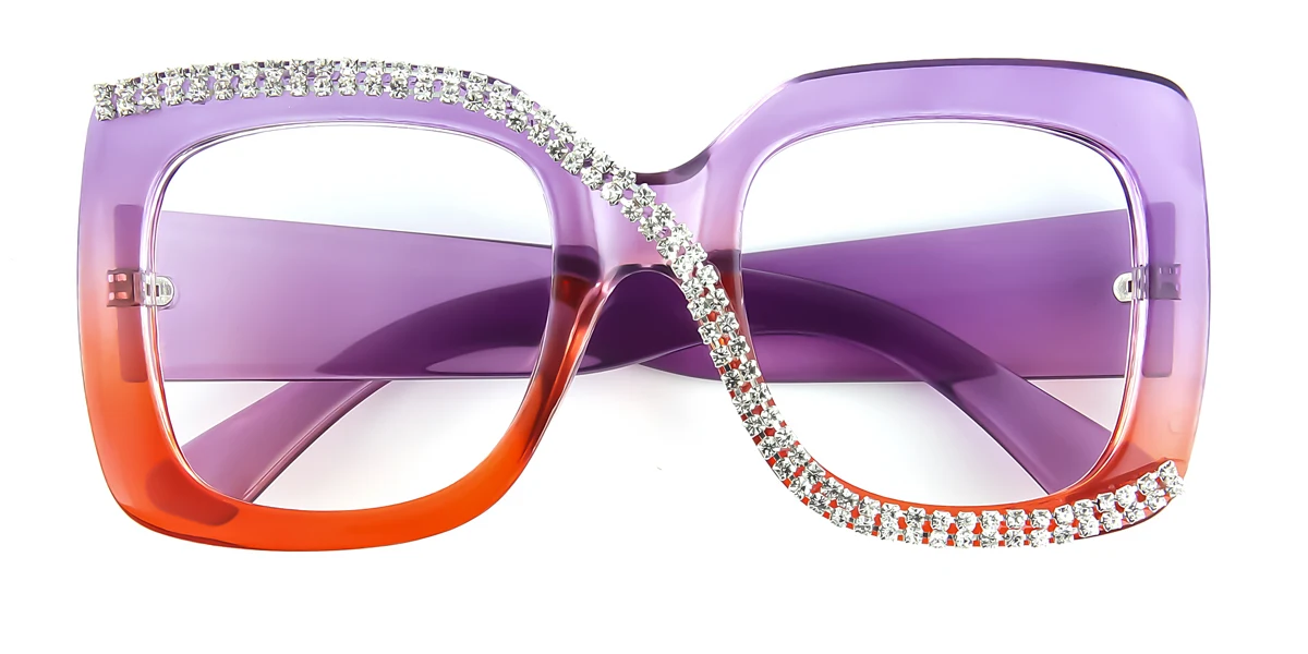 Purple Geometric Unique Gorgeous Rhinestone Custom Engraving Eyeglasses | WhereLight