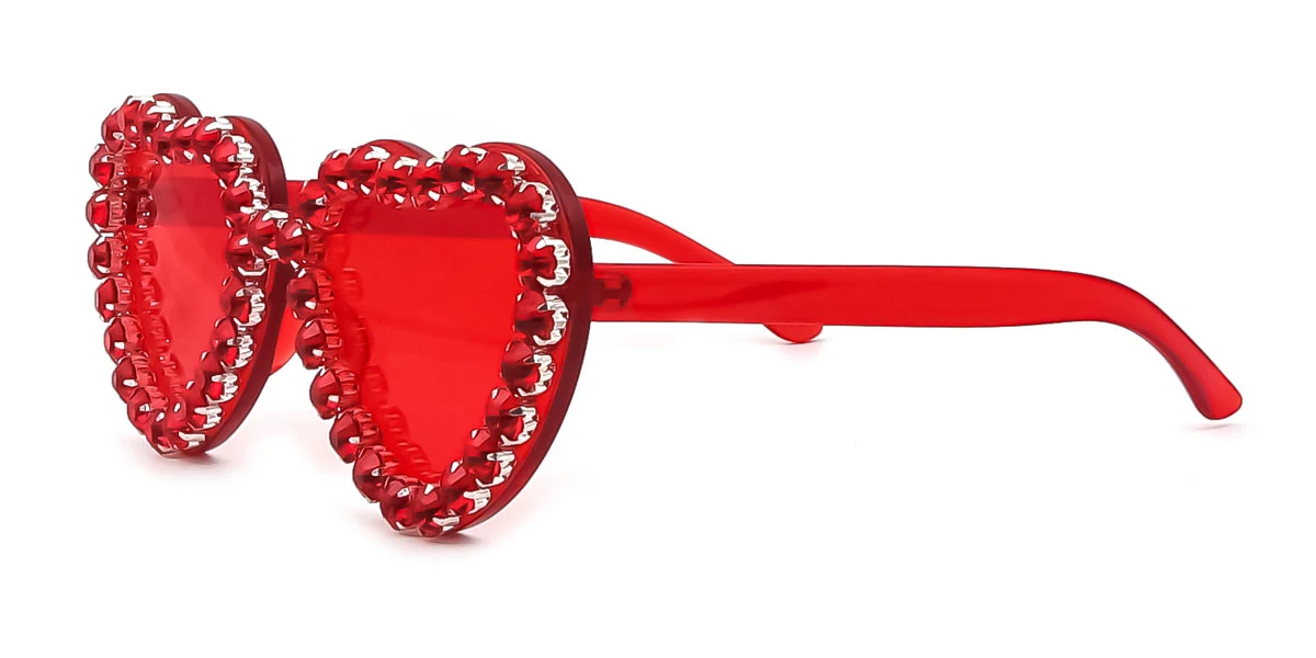 Red Heart Irregular Unique Gorgeous Rhinestone Custom Engraving Sunglasses | WhereLight