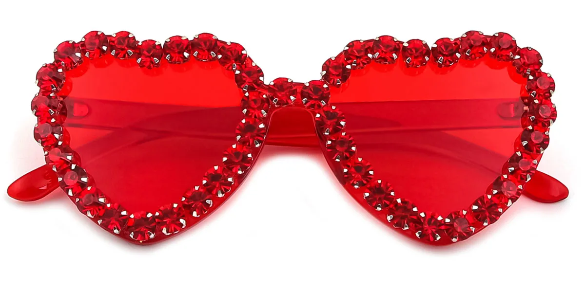 Red Heart Irregular Unique Gorgeous Rhinestone Custom Engraving Sunglasses | WhereLight
