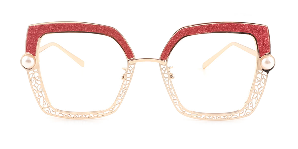 Red Geometric Gorgeous Full-rim Metal Large Glasses for female from ...