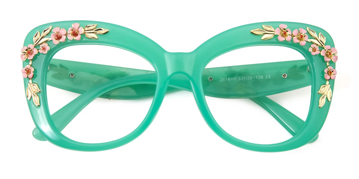 Green Cateye Unique Gorgeous Custom Engraving Eyeglasses | WhereLight
