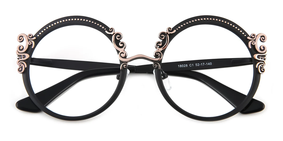Black Round Retro Gorgeous Spring Hinges Custom Engraving Eyeglasses | WhereLight