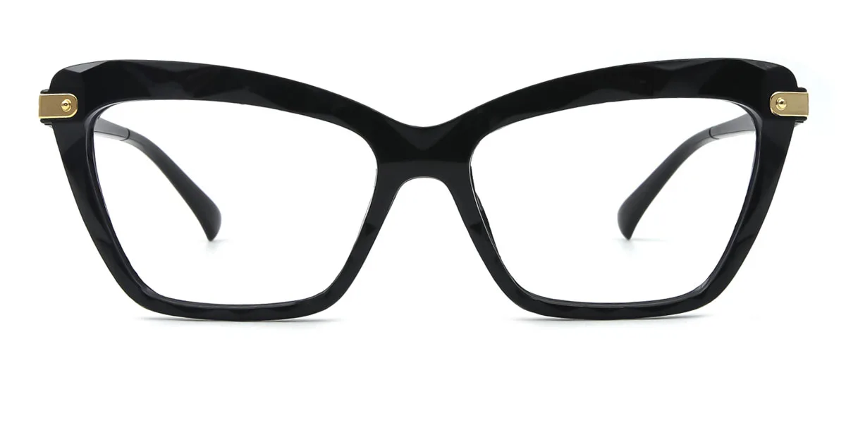 Black Cateye Irregular Simple Unique Gorgeous Super Light Custom Engraving Eyeglasses | WhereLight