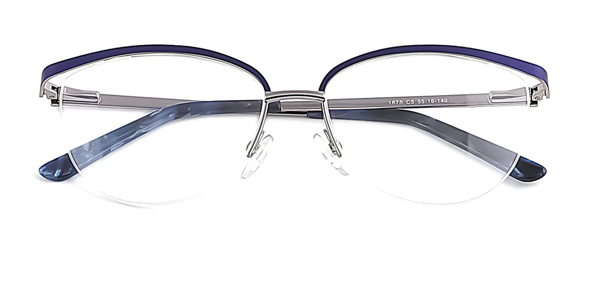 Blue Oval Simple Spring Hinges Custom Engraving Eyeglasses | WhereLight