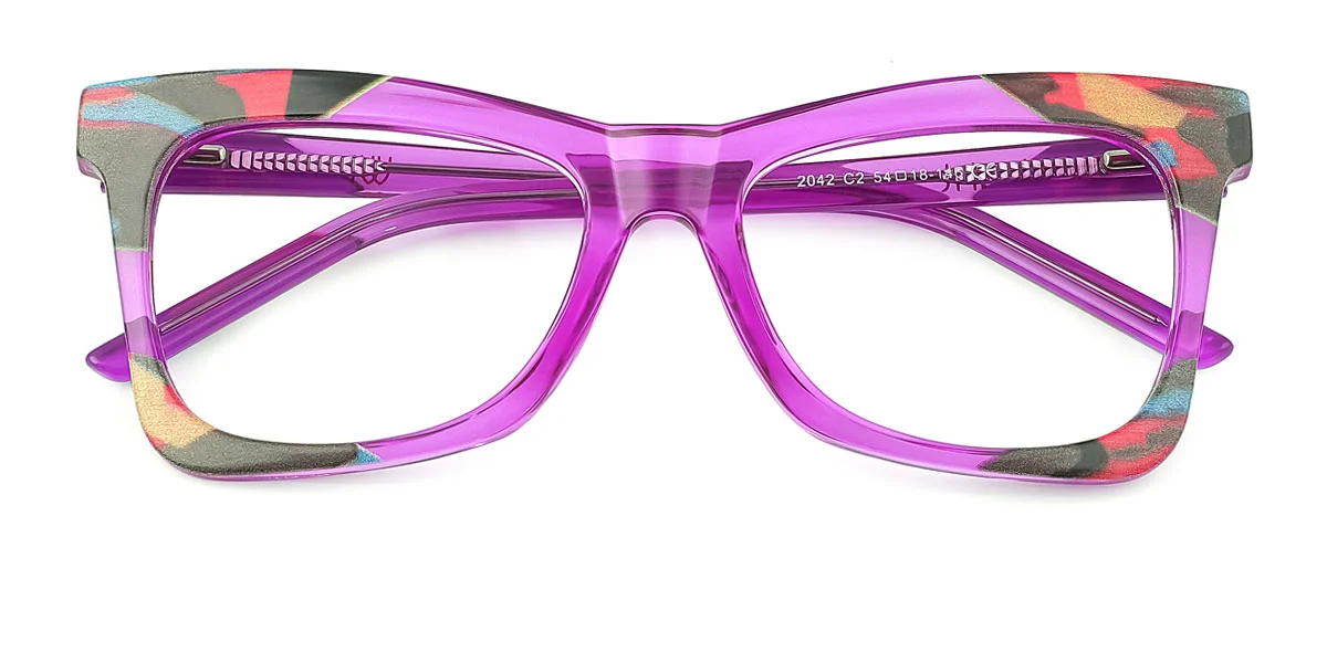 Purple Geometric Butterfly Irregular Retro Unique Spring Hinges Custom Engraving Eyeglasses | WhereLight