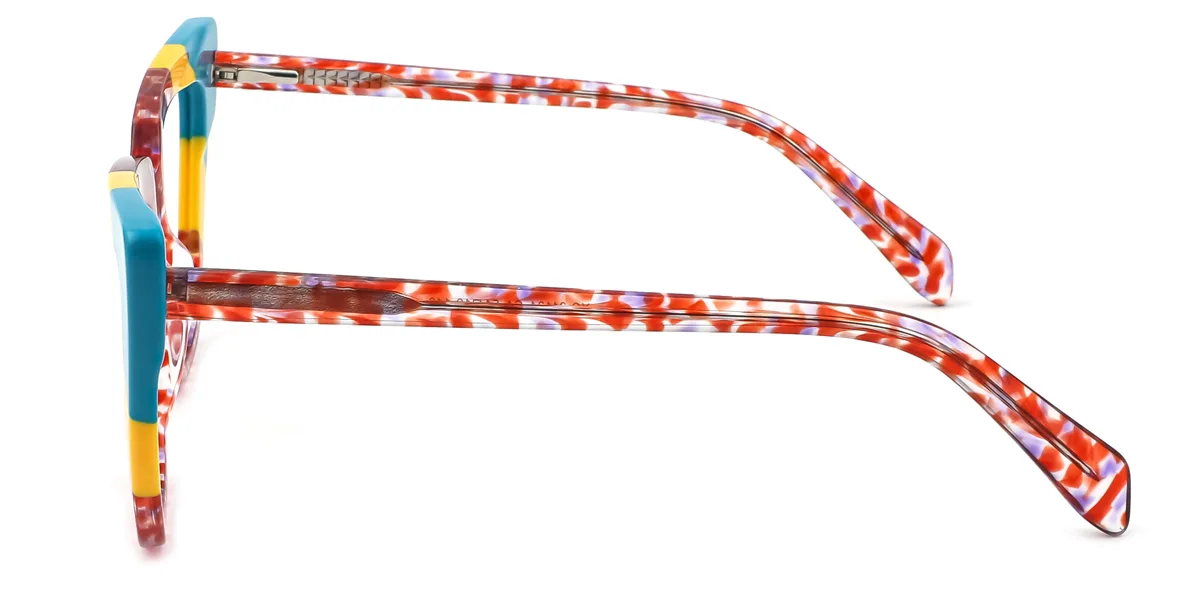 Red Cateye Irregular Unique Gorgeous Floral Acetate Spring Hinges Custom Engraving Eyeglasses | WhereLight