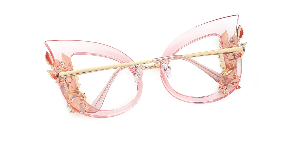 Pink Cateye Butterfly Unique Gorgeous Rhinestone Spring Hinges Custom Engraving Eyeglasses | WhereLight