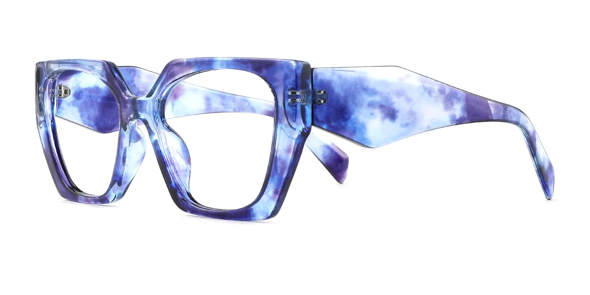 Blue Geometric Irregular Retro Custom Engraving Eyeglasses | WhereLight