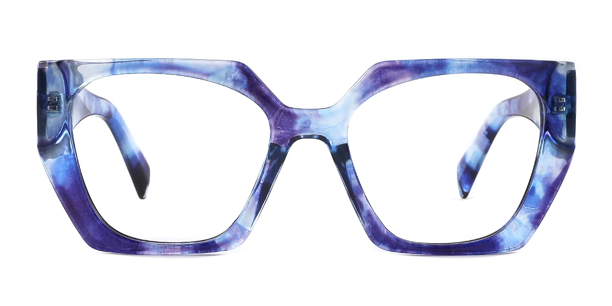 Blue Geometric Irregular Retro Custom Engraving Eyeglasses | WhereLight