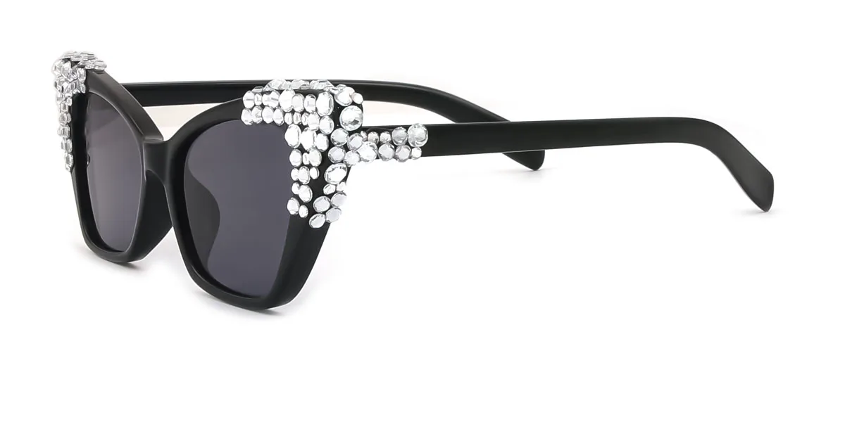 Black Cateye Irregular Unique Gorgeous Rhinestone Custom Engraving Sunglasses | WhereLight