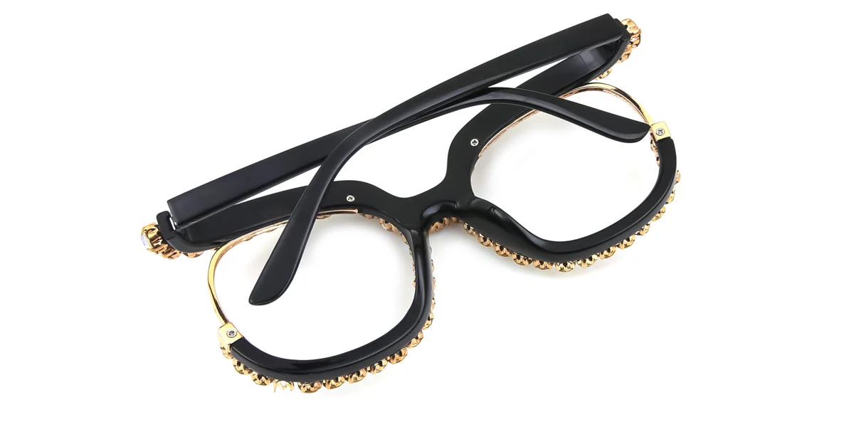 Black Round Irregular Unique Gorgeous Rhinestone Custom Engraving Sunglasses | WhereLight
