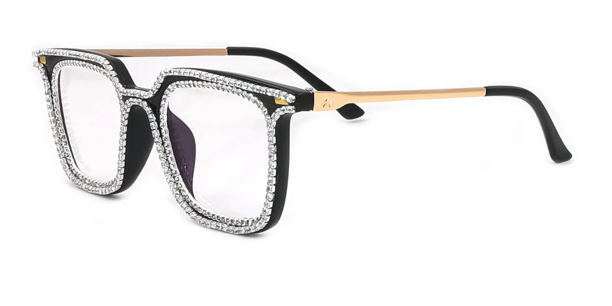 Black Rectangle Geometric Classic Gorgeous Rhinestone  Eyeglasses | WhereLight