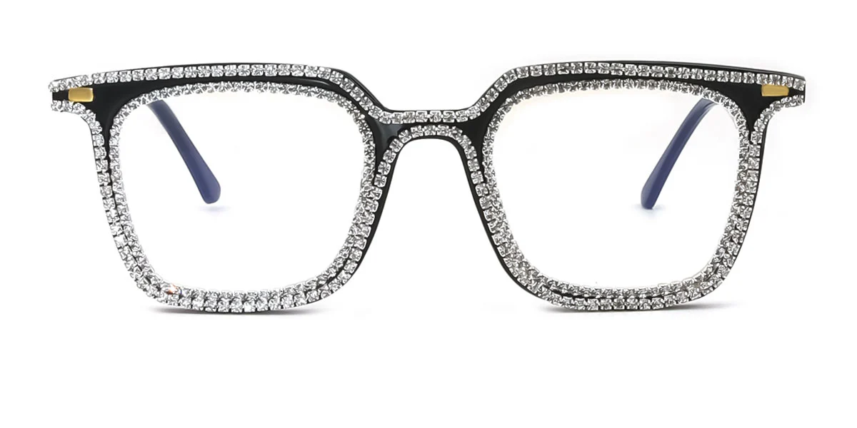 Black Rectangle Geometric Classic Gorgeous Rhinestone  Eyeglasses | WhereLight