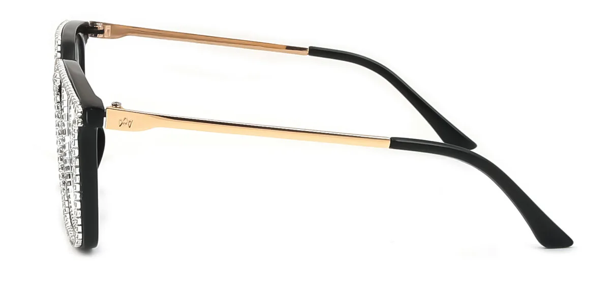 Black Rectangle Geometric Classic Gorgeous Rhinestone  Eyeglasses | WhereLight