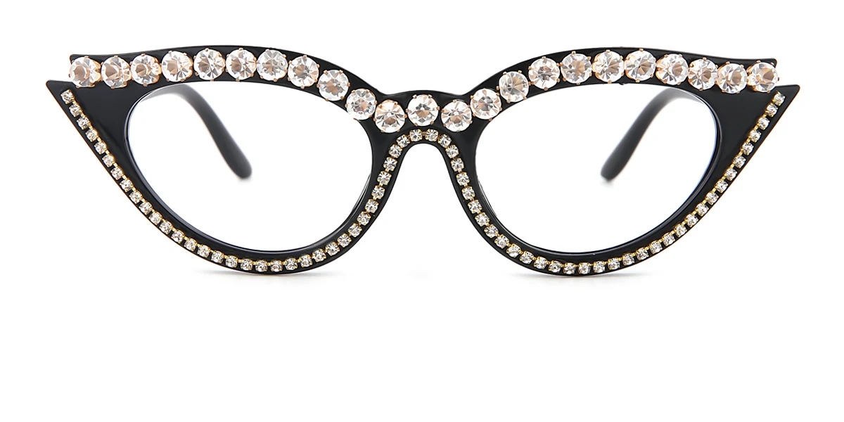 Black Cateye Oval Classic Unique Gorgeous Rhinestone Custom Engraving Eyeglasses | WhereLight
