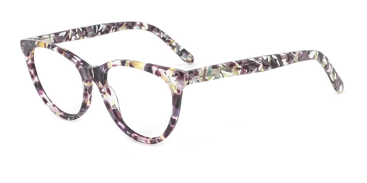 Purple Cateye Oval Unique Floral Acetate Spring Hinges Eyeglasses | WhereLight