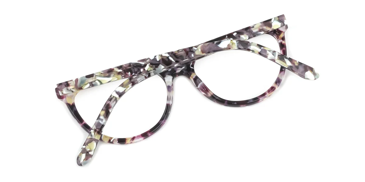 Purple Cateye Oval Unique Floral Acetate Spring Hinges Eyeglasses | WhereLight
