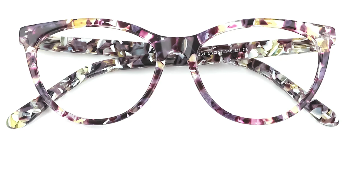 Purple Cateye Oval Unique Floral Acetate Spring Hinges Eyeglasses | WhereLight