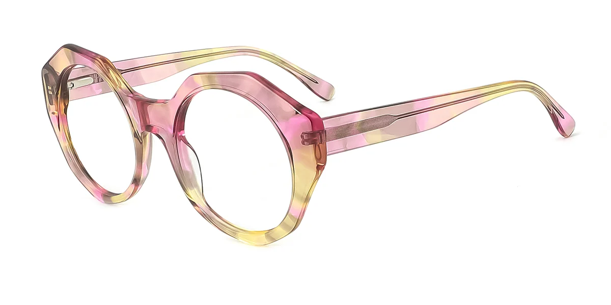Floral Round Geometric Retro Unique Gorgeous Floral Acetate Spring Hinges Custom Engraving Eyeglasses | WhereLight