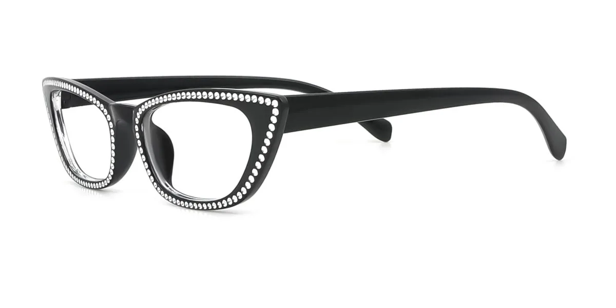 Black Cateye Unique Gorgeous Rhinestone Custom Engraving Eyeglasses | WhereLight