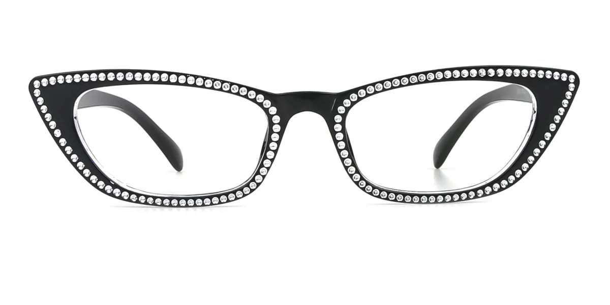 Black Cateye Unique Gorgeous Rhinestone Custom Engraving Eyeglasses | WhereLight