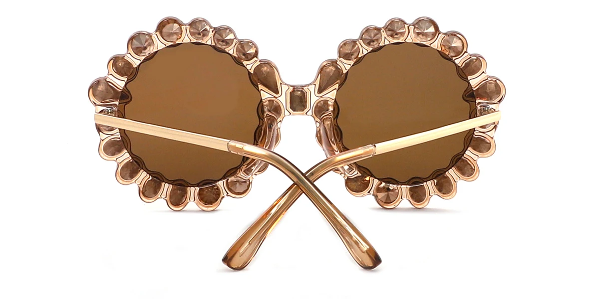 Brown Round Unique Gorgeous Rhinestone  Sunglasses | WhereLight